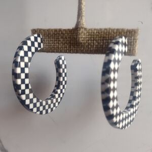 URBAN OUTFITTERS Black and White Checkered Hoop Earrings
